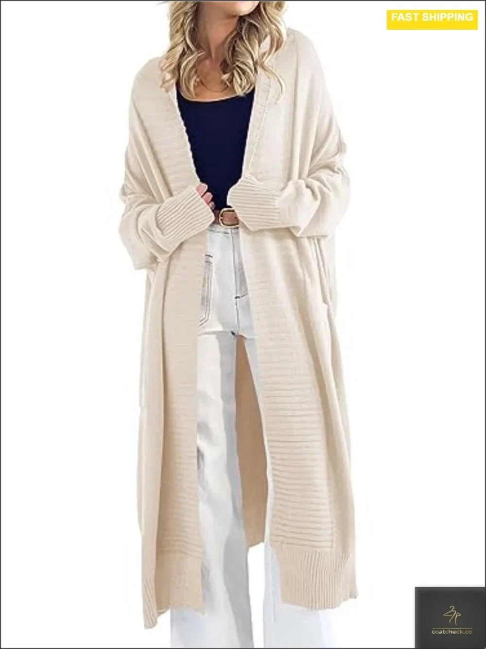Oversized Chunky Knit Long Cardigan Sweater with Pockets, Open Front, Slouchy